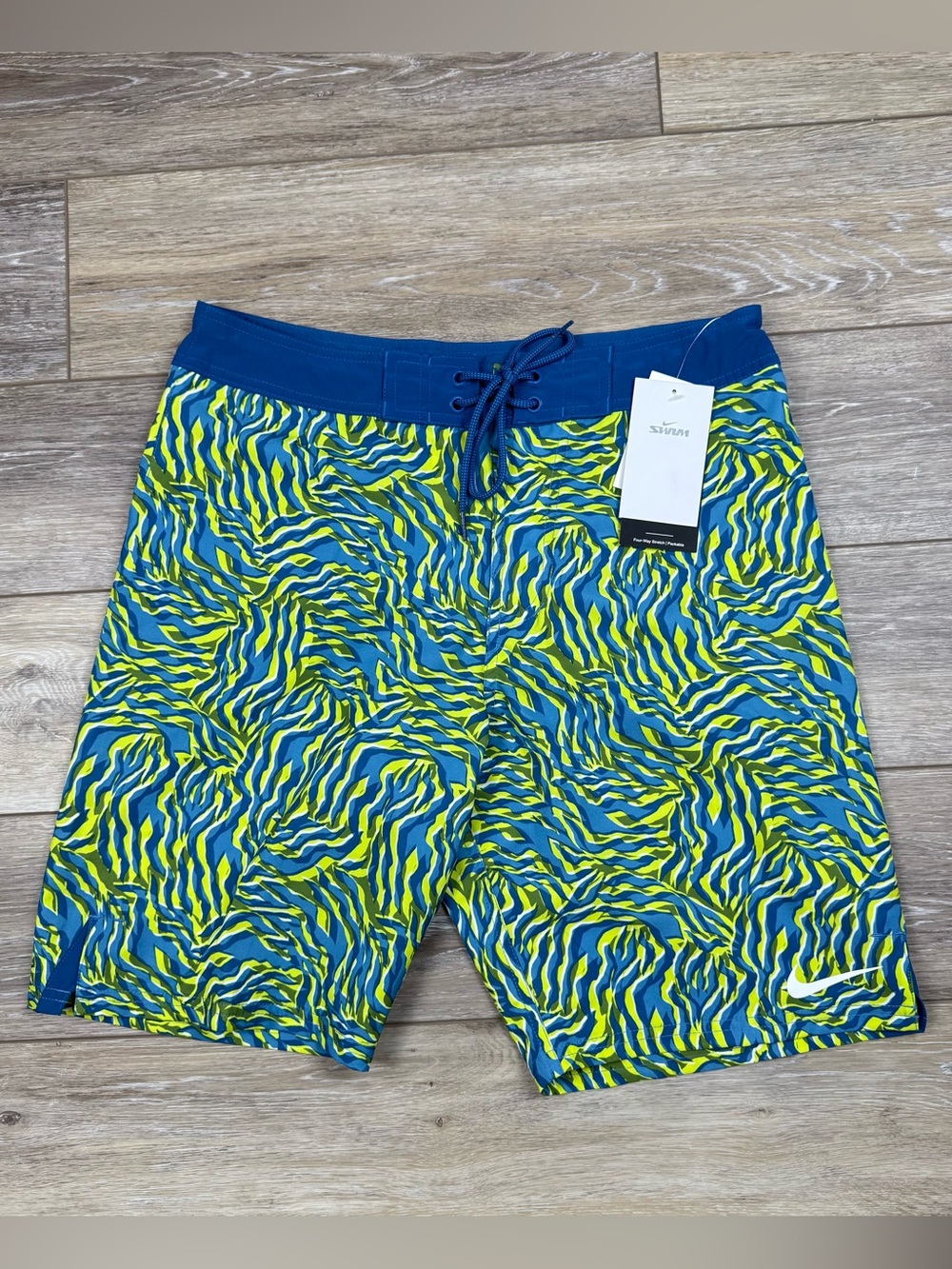 Nike Volley Dutch Blue and Neon Yellow Wave-Print Swim Trunks